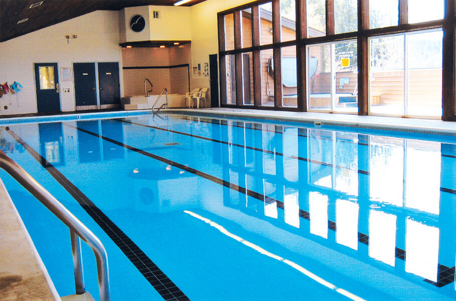 A clean indoor swimming pool at VRI's Pend Oreille Shores Resort in Hope, Idaho.